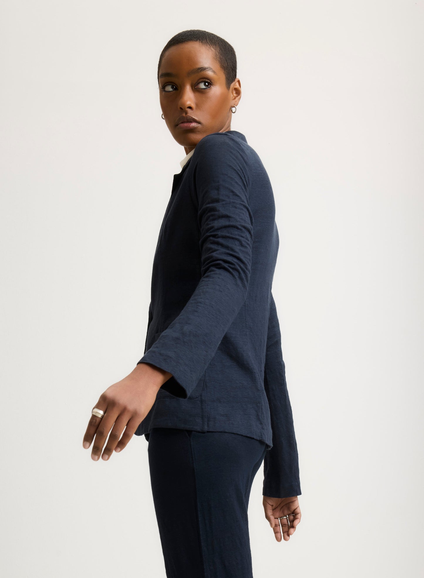 Majestic | One-Button French Terry Blazer - Marine