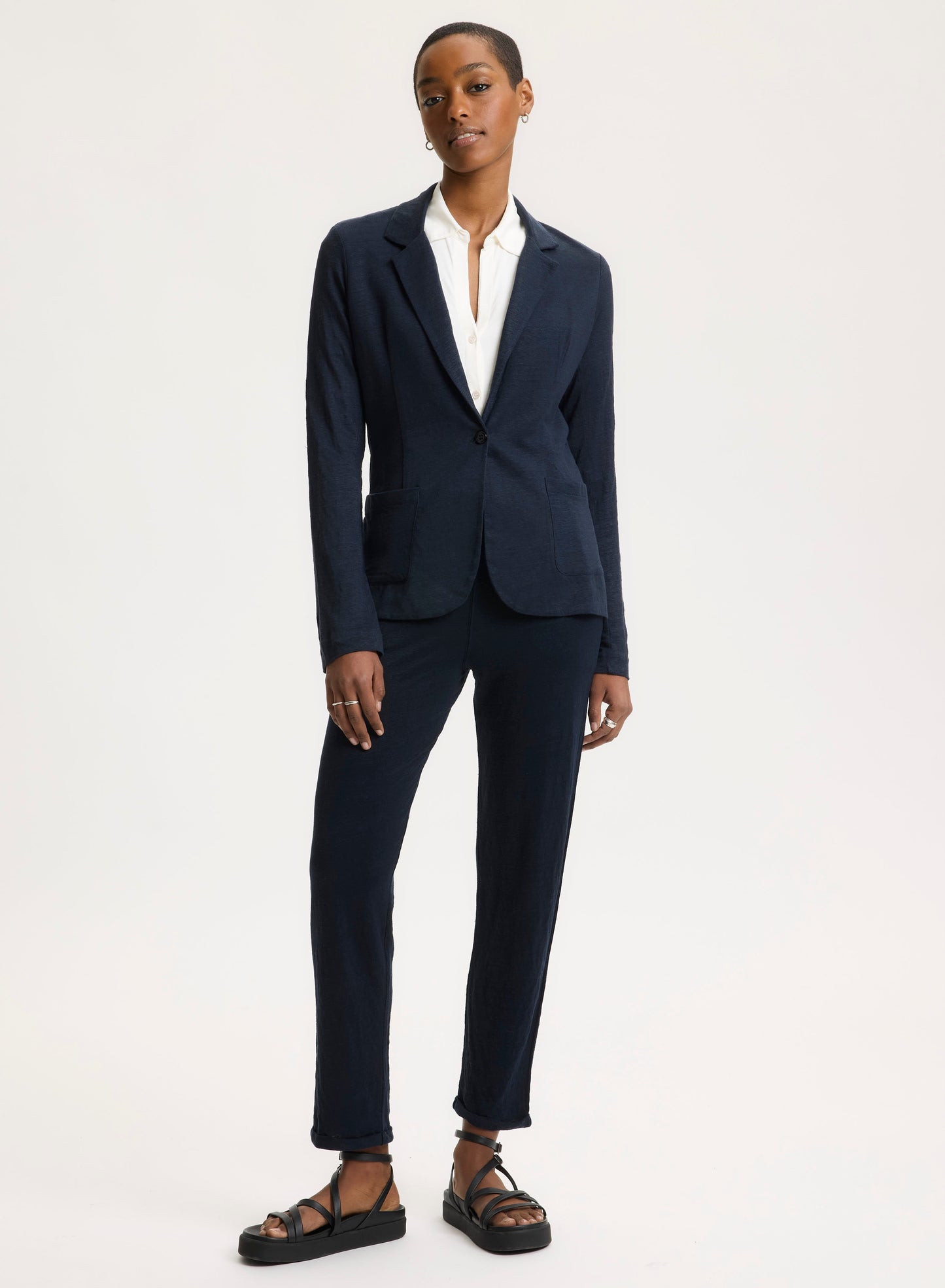 Majestic | One-Button French Terry Blazer - Marine