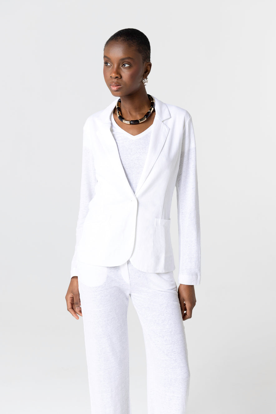 Majestic | Fitted One-Button Linen Blazer - White