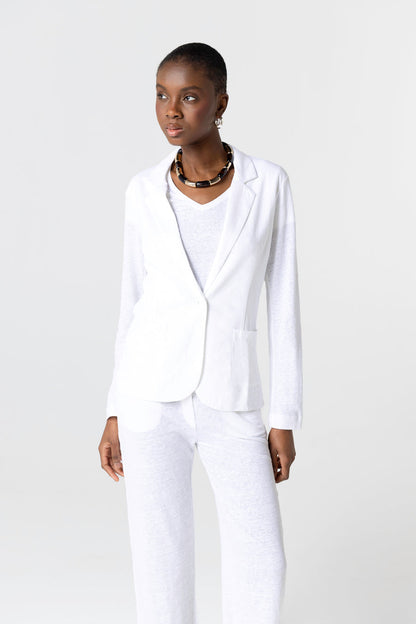 Majestic | Fitted One-Button Linen Blazer - White