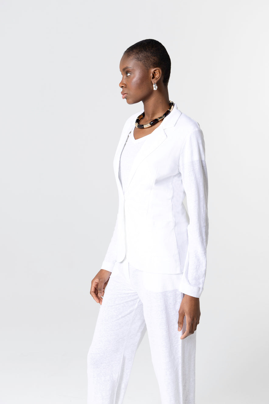 Majestic | Fitted One-Button Linen Blazer - White
