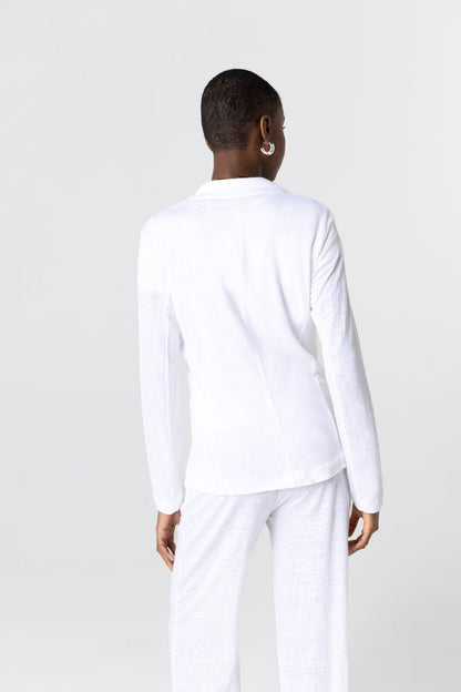 Majestic | Fitted One-Button Linen Blazer - White