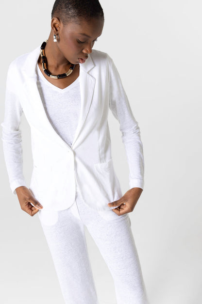 Majestic | Fitted One-Button Linen Blazer - White