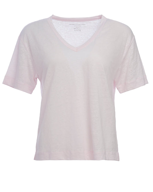 Majestic | Boatneck Tee in Viscose Blend - Rose Eau-De-Rose