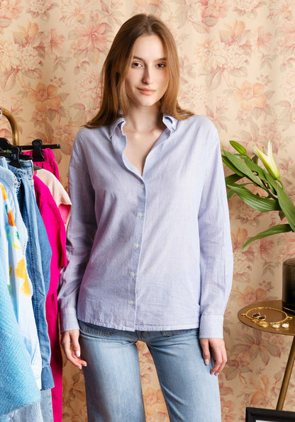 Vanessa Bruno | Striped Cotton Voile Shirt - Boyish Fit Blanc-Bleu