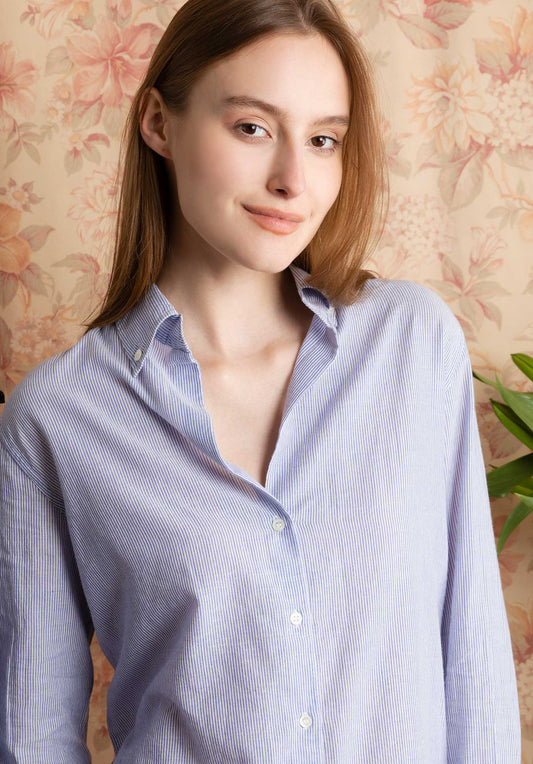 Vanessa Bruno | Striped Cotton Voile Shirt - Boyish Fit White Blue