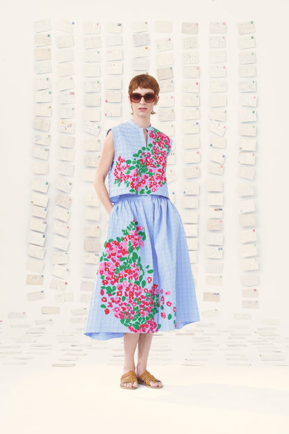 Mii | Mona Embroidered Cotton Skirt - Blue Marl Blue-Chine