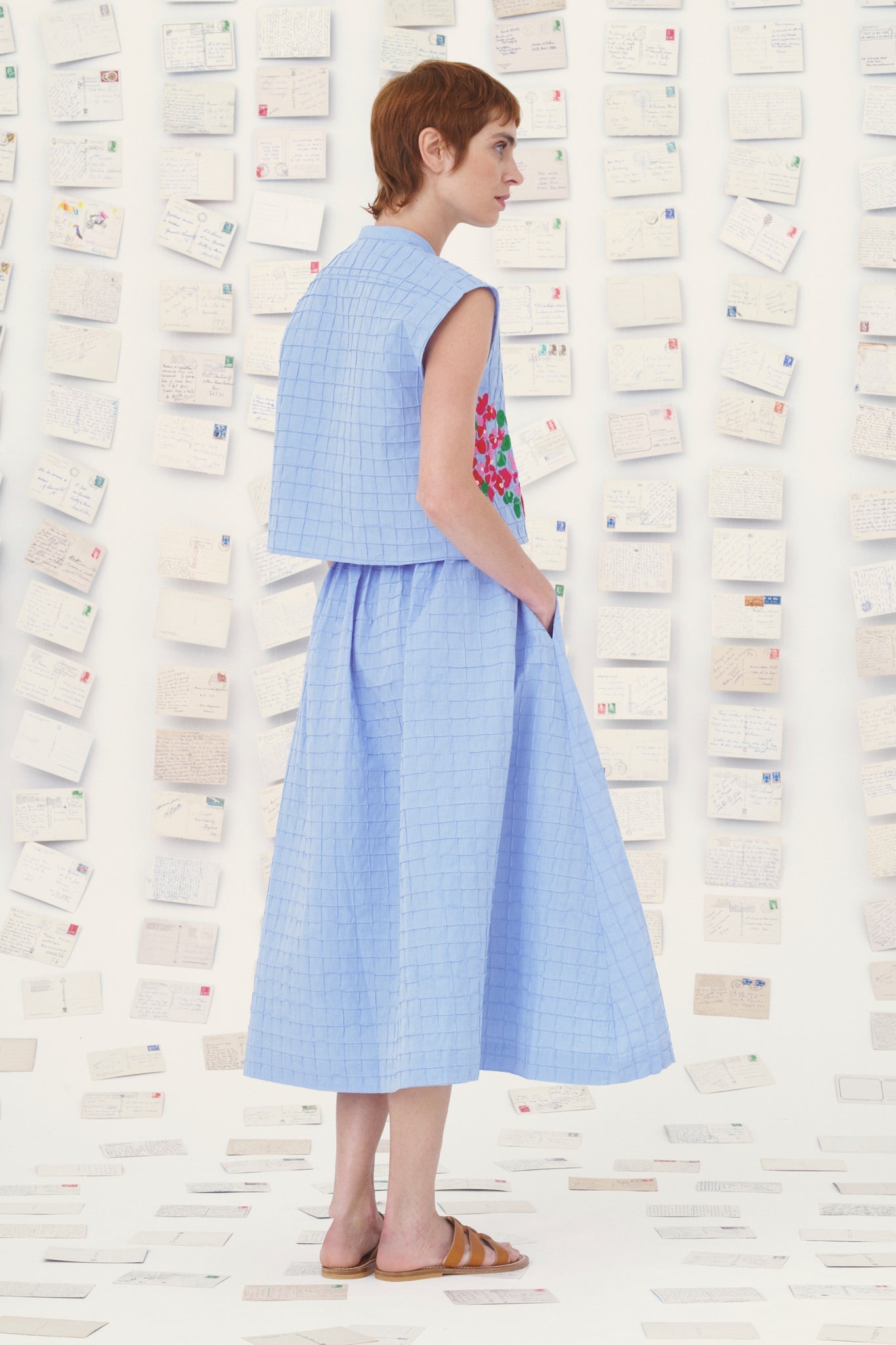 Mii | Mona Embroidered Cotton Skirt - Blue Marl Blue-Chine