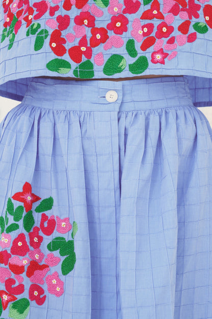 Mii | Mona Embroidered Cotton Skirt - Blue Marl Blue-Chine