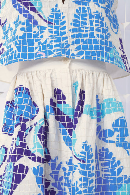 Mii | Mona Appliqué Cotton Poplin Skirt - Hand-Embroidered Mosaic Blue