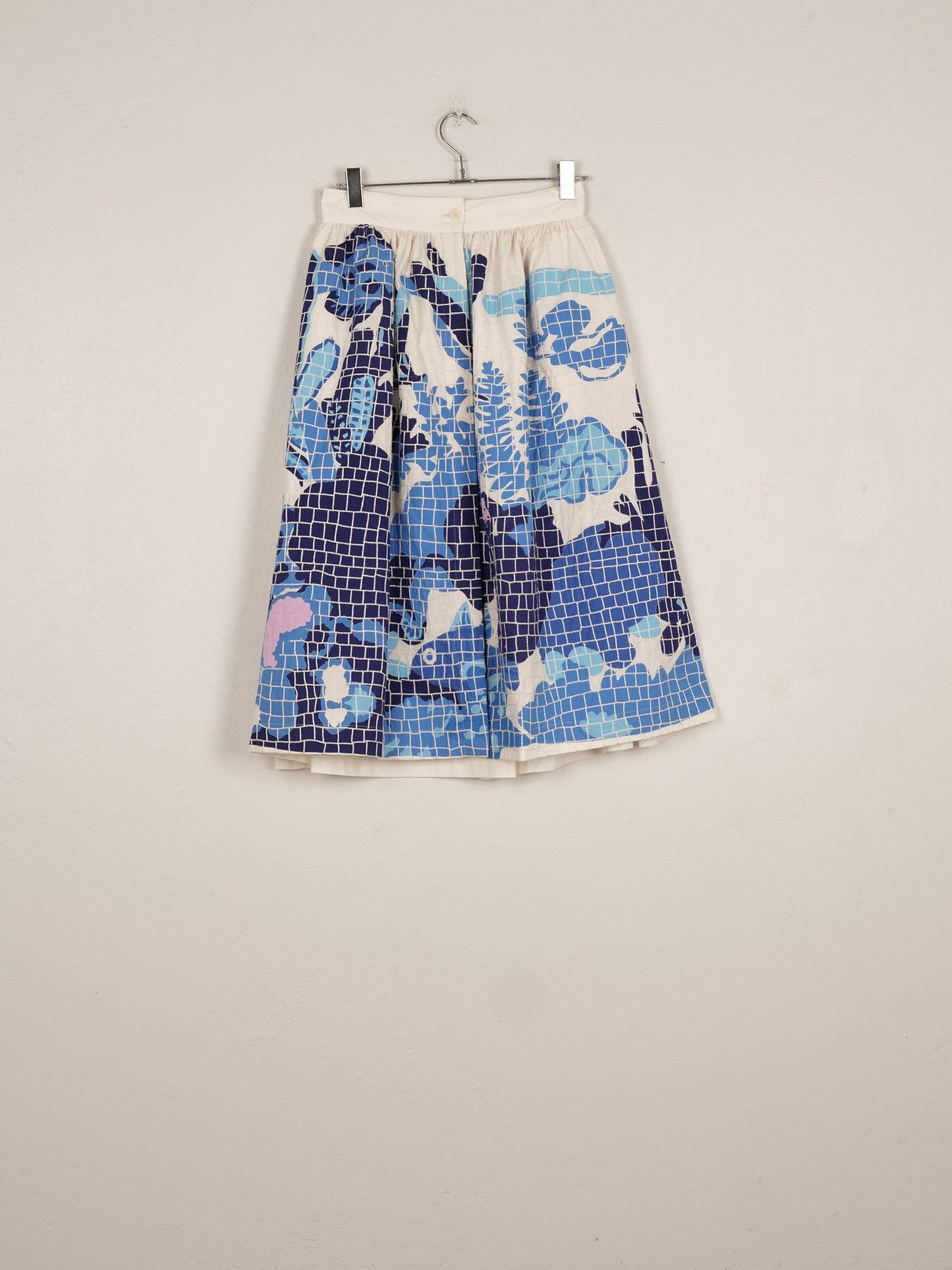 Mii | Mona Appliqué Cotton Poplin Skirt - Hand-Embroidered Mosaic Blue