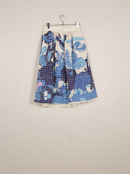 Mii | Mona Appliqué Cotton Poplin Skirt - Hand-Embroidered Mosaic Blue