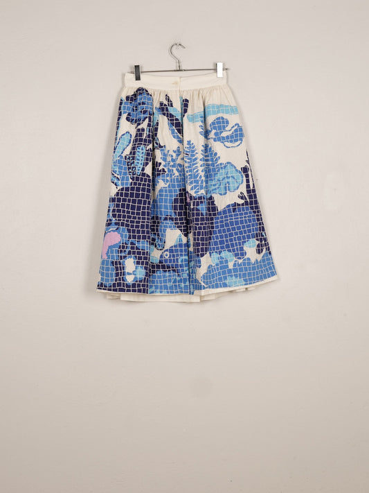 Mii | Mona Appliqué Cotton Poplin Skirt - Hand-Embroidered Mosaic Blue