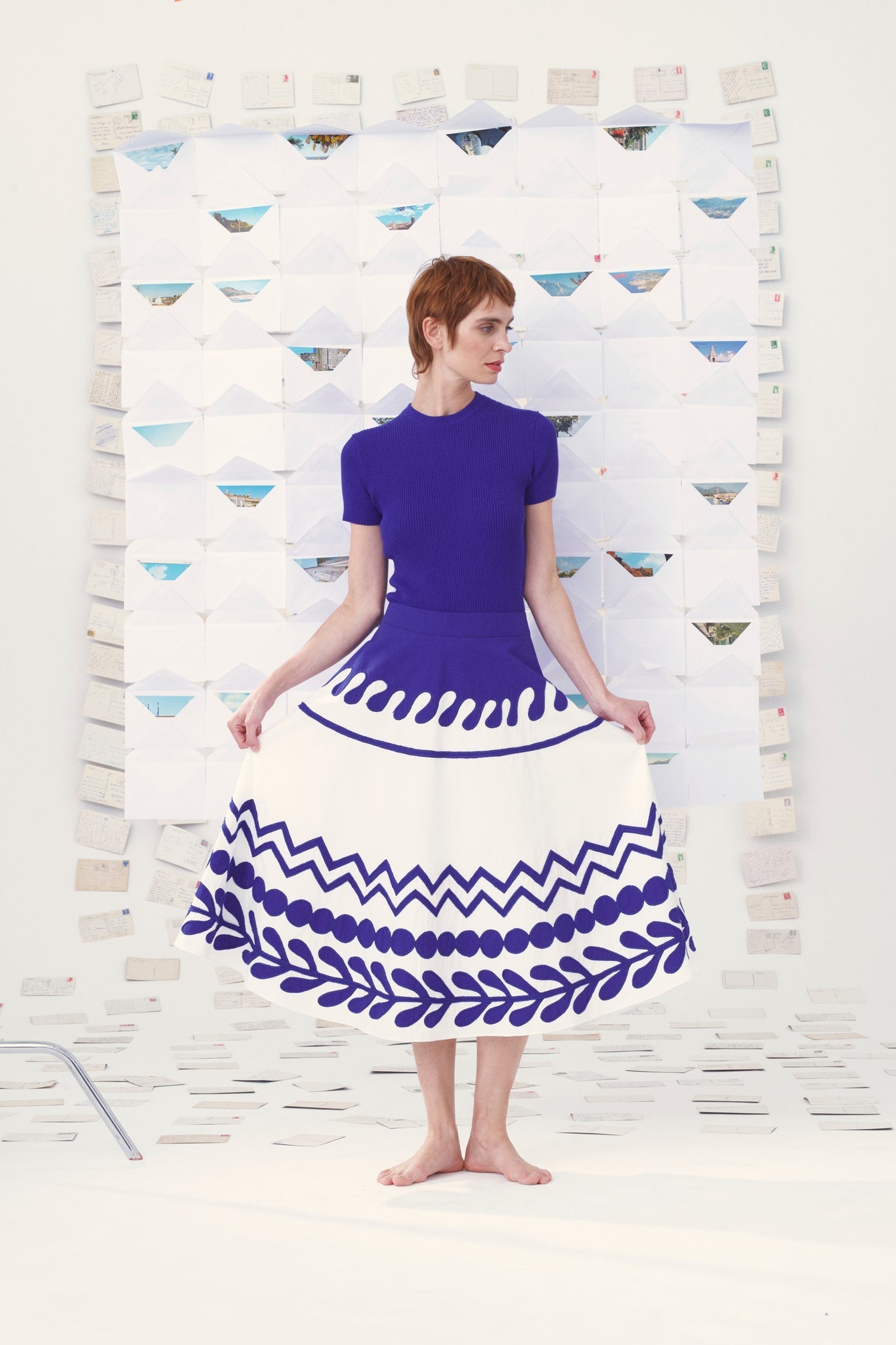 Mii | Corfou Embroidered Cotton Poplin Skirt Blue