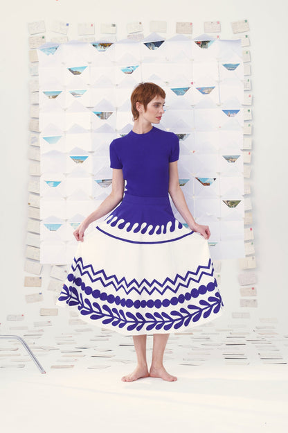 Mii | Corfou Embroidered Cotton Poplin Skirt Blue
