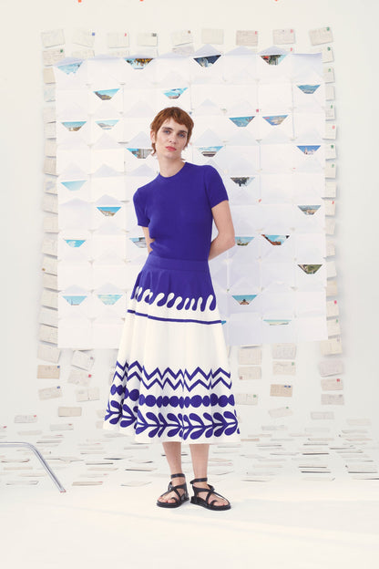 Mii | Corfou Embroidered Cotton Poplin Skirt Blue