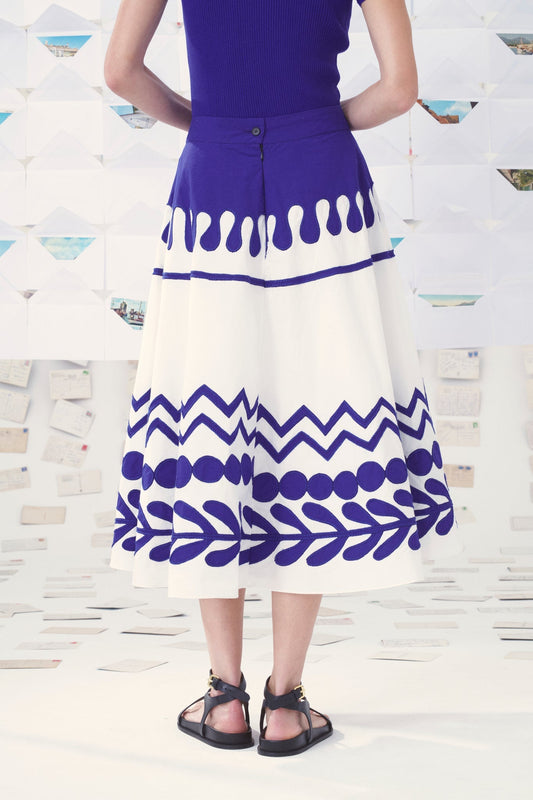 Mii | Corfou Embroidered Cotton Poplin Skirt Blue
