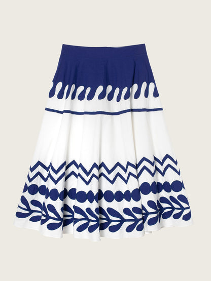 Mii | Corfou Embroidered Cotton Poplin Skirt Blue