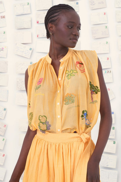 Mii | Iris Sleeveless Shirt - Handwoven Cotton-Silk Abricot