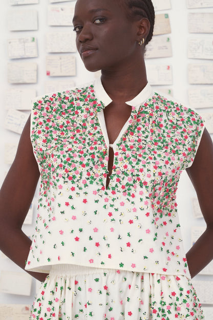 Mii | Gaia Embroidered Top - Red Bougainvillea