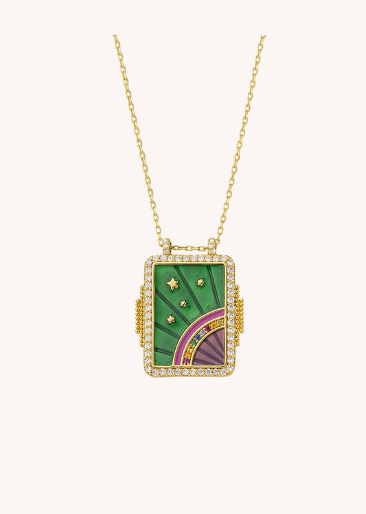 Necklace Green Rainbow Co-358g Gold