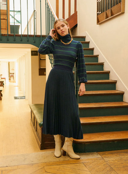 Petite Mendigote | Rayure Midi Skirt - A-Line Navy