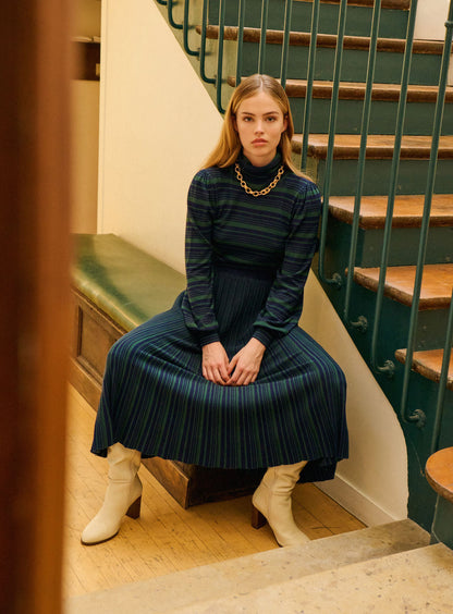 Petite Mendigote | Rayure Midi Skirt - A-Line Navy