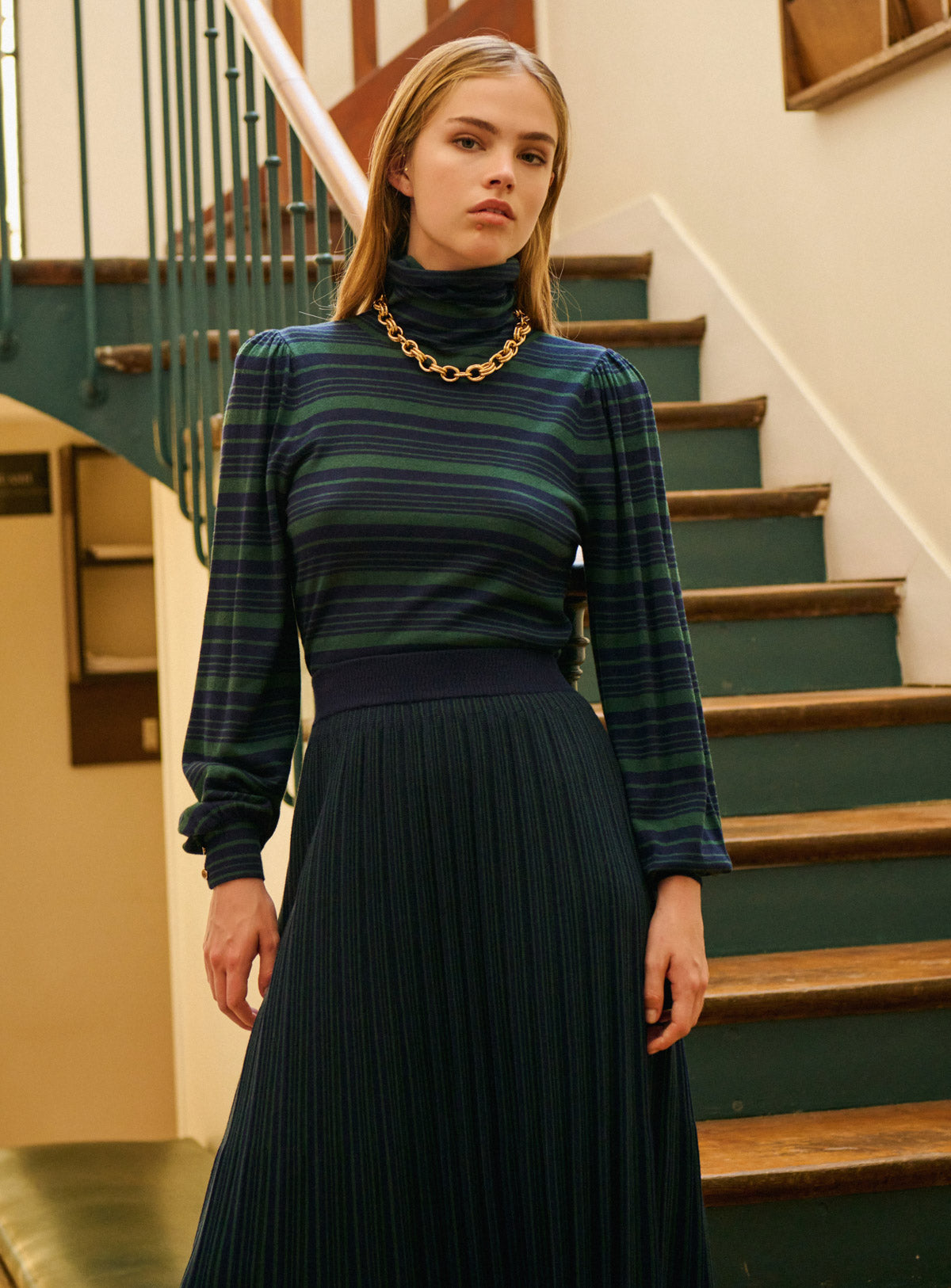 Petite Mendigote | Rayure Midi Skirt - A-Line Navy