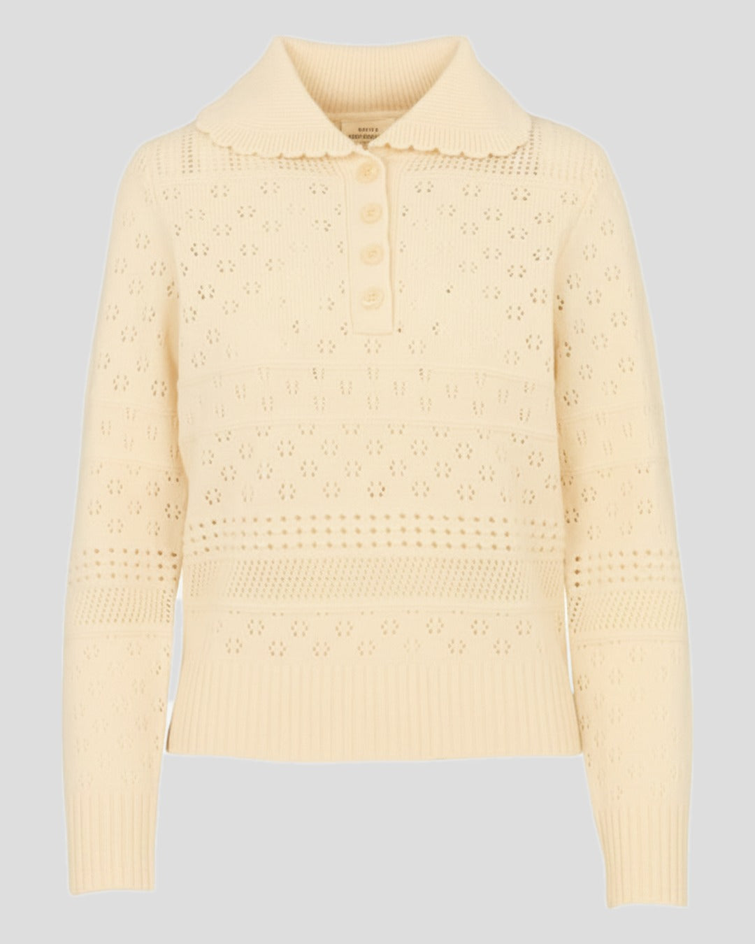 Petite Mendigote | Openwork Wool Pullover with Polo Collar - Ecru