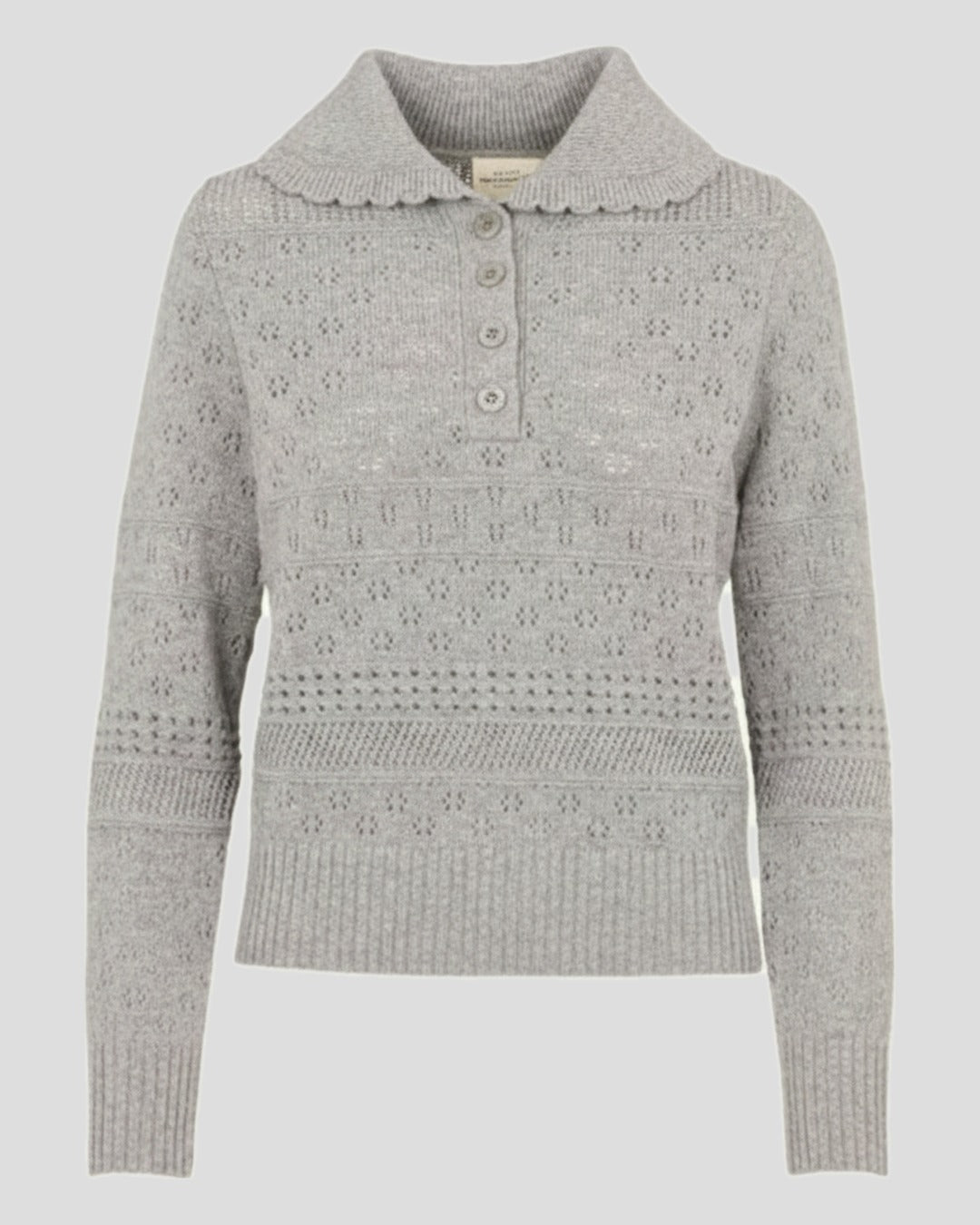Petite Mendigote | Openwork Wool Polo Pullover - Zinc