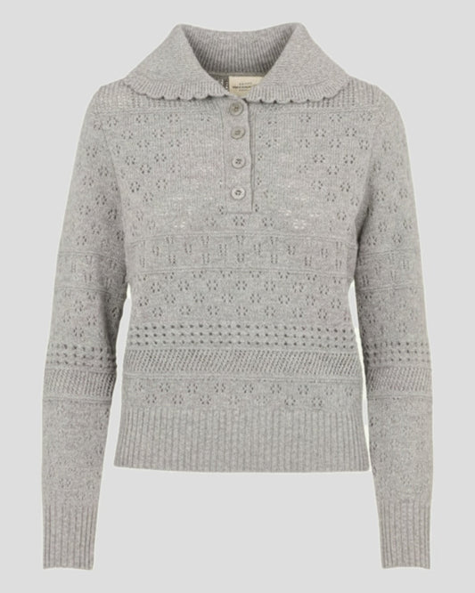Petite Mendigote | Openwork Wool Polo Pullover - Zinc