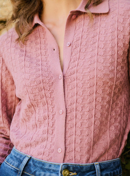 Petite Mendigote | Wool & Cashmere Polo Collar Cardigan - Woodrose