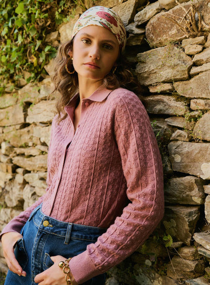 Petite Mendigote | Wool & Cashmere Polo Collar Cardigan - Woodrose