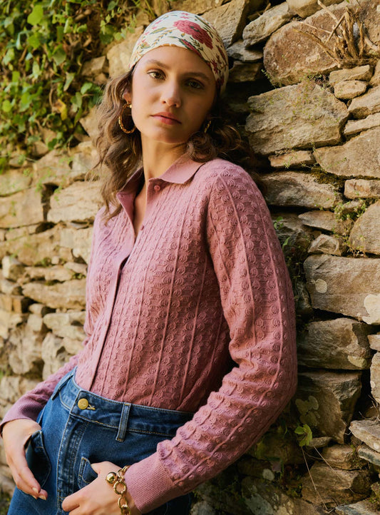 Petite Mendigote | Wool & Cashmere Polo Collar Cardigan - Woodrose