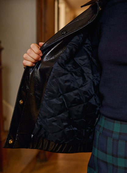 Petite Mendigote | Vinyl Jacket with Shirt Collar Navy