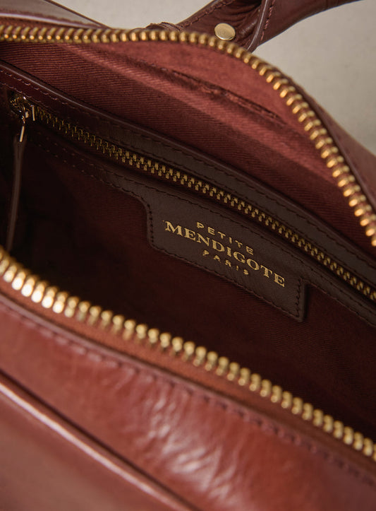 Petite Mendigote | Swan Crossbody Bag - Structured Leather in Brown Brun
