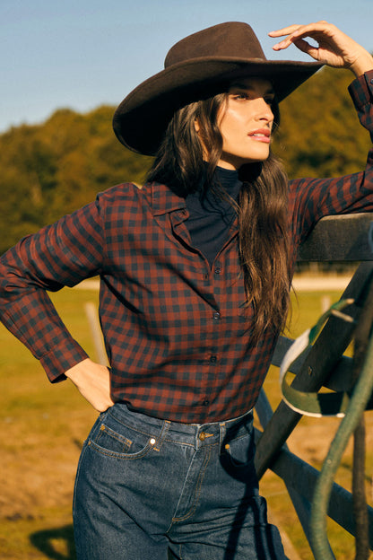 Petite Mendigote | Checkered Straight-Cut Shirt - Warm Brown Noisette