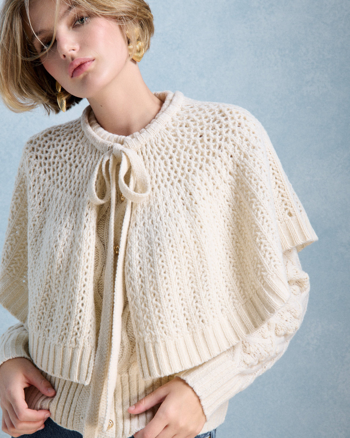 Petite Mendigote | Anna Cape - Ecru Pointelle Knit