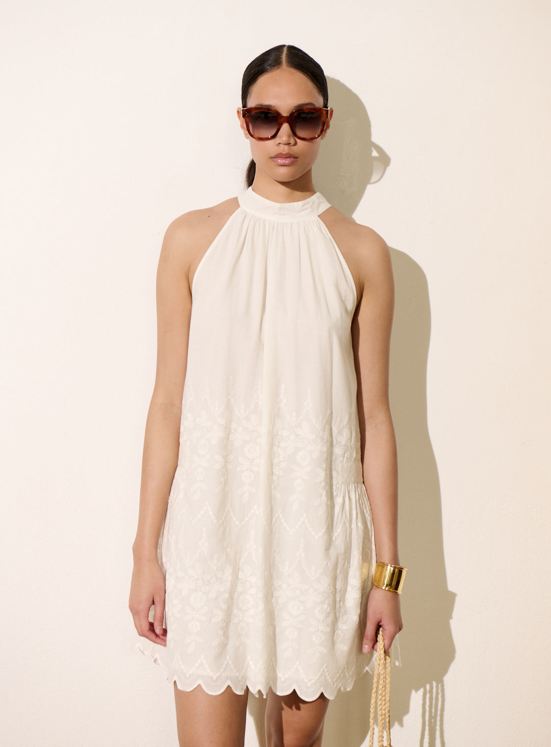 Petite Mendigote | Astrid Brode 126 Ecru Dress - Embroidered Cotton