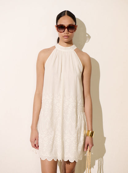 Petite Mendigote | Astrid Brode 126 Ecru Dress - Embroidered Cotton