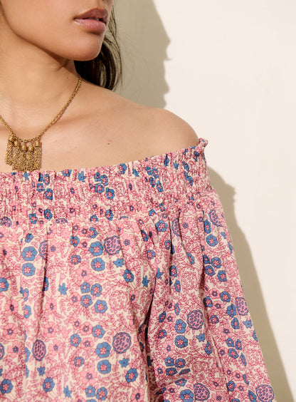 Petite Mendigote | Fannie Glori 126 Ecru Short Bardot Dress