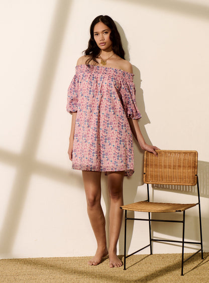 Petite Mendigote | Fannie Glori 126 Ecru Short Bardot Dress