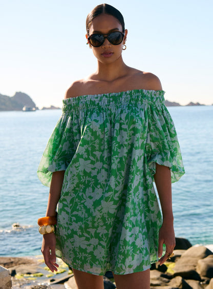 Petite Mendigote | Fannie Bardot Dress - Avocado Floral Print