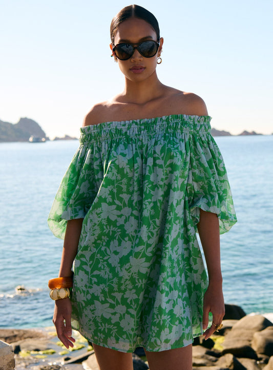 Petite Mendigote | Fannie Bardot Dress - Avocado Floral Print