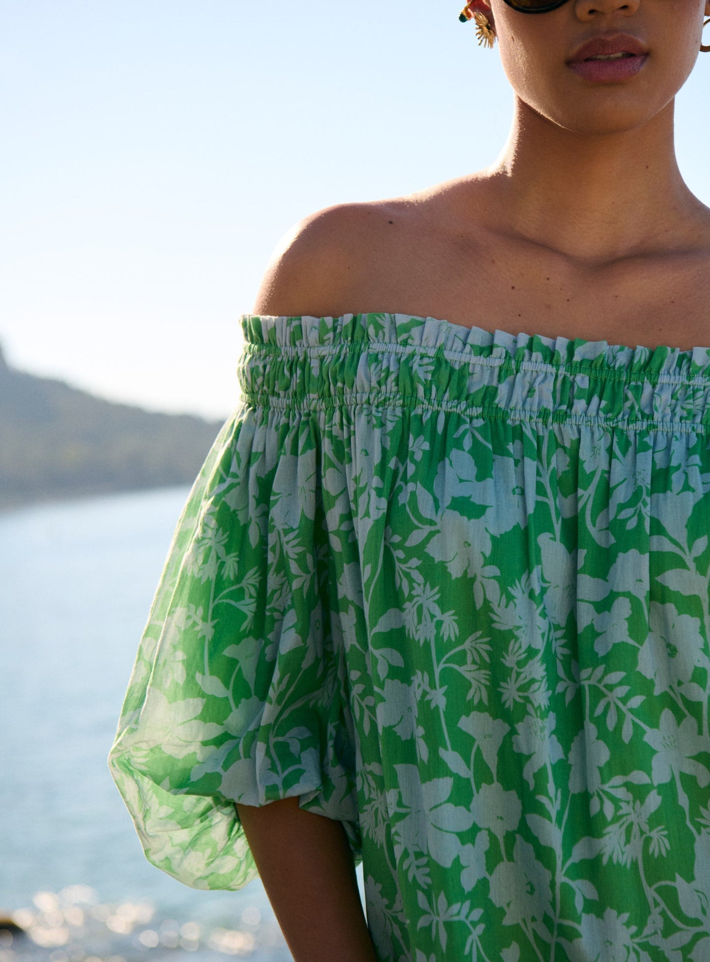 Petite Mendigote | Fannie Bardot Dress - Avocado Floral Print
