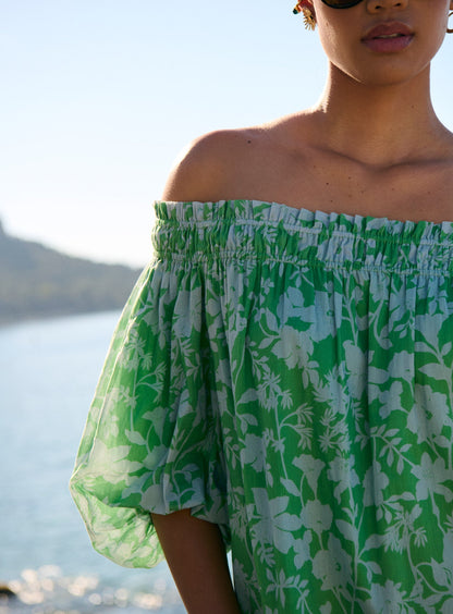 Petite Mendigote | Fannie Bardot Dress - Avocado Floral Print