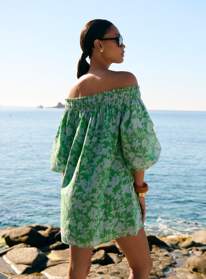 Petite Mendigote | Fannie Bardot Dress - Avocado Floral Print