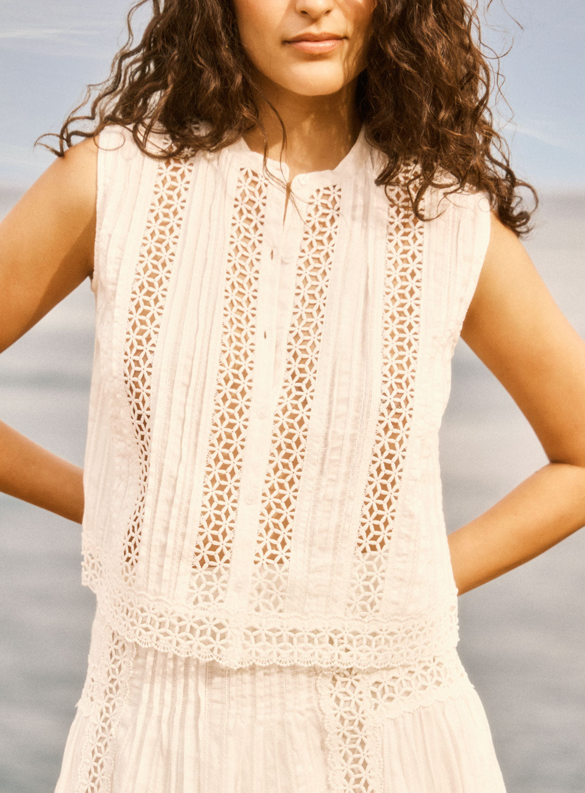 Petite Mendigote | Embroidered Sheer Cotton Blouse - Ecru