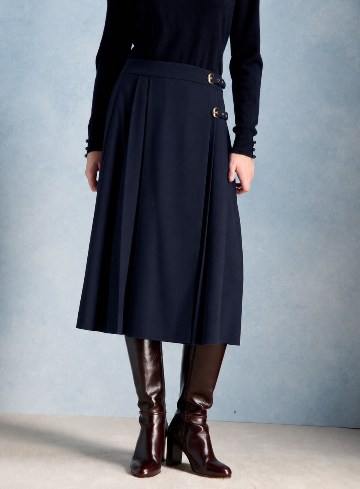 Petite Mendigote | Jake Midi Wrap Skirt - Navy Tartan