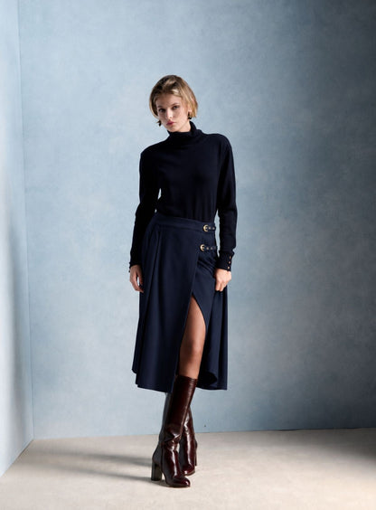 Petite Mendigote | Jake Midi Wrap Skirt - Navy Tartan